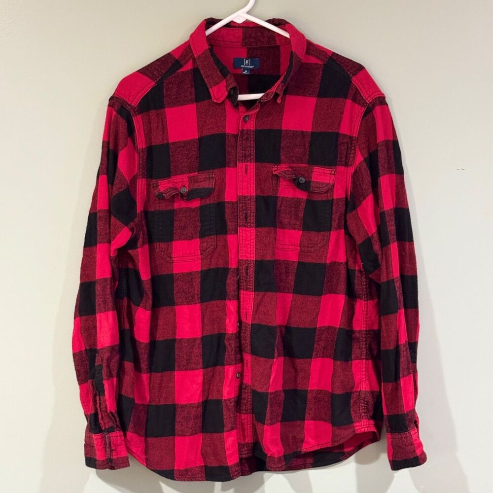 George Flannel Check Button Down Men Buffalo Plaid Long Sleeve Shirt